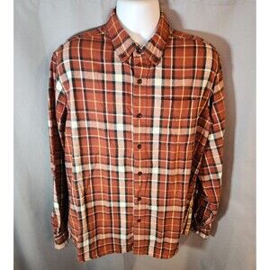 L.L. Bean‎ Scotch Plaid Flannel Shirt Mens Sz L Reg Brown Yellow Traditional Fit